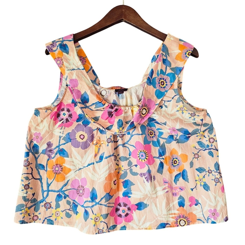 JCrew Liberty Fabric Floral‎ Blouse Women's Medium Pink Blue Draped Neck Cotton